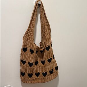 Brown Heart Patterned Women's Bag